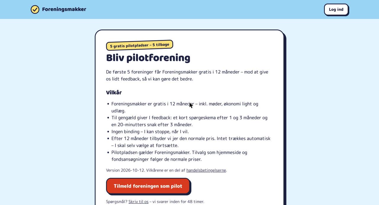 Siden Bliv pilotforening med vilkårene for de 5 gratis pilotpladser