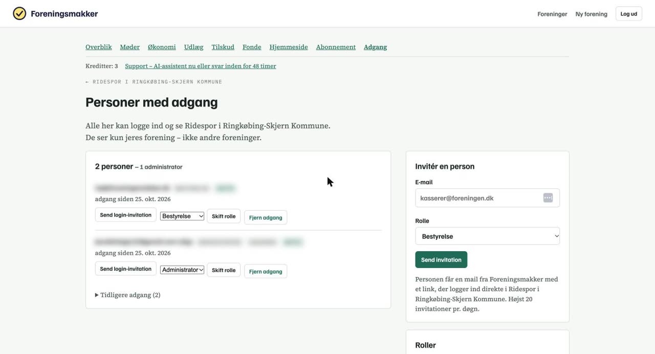 Siden Personer med adgang med formularen Invitér en person