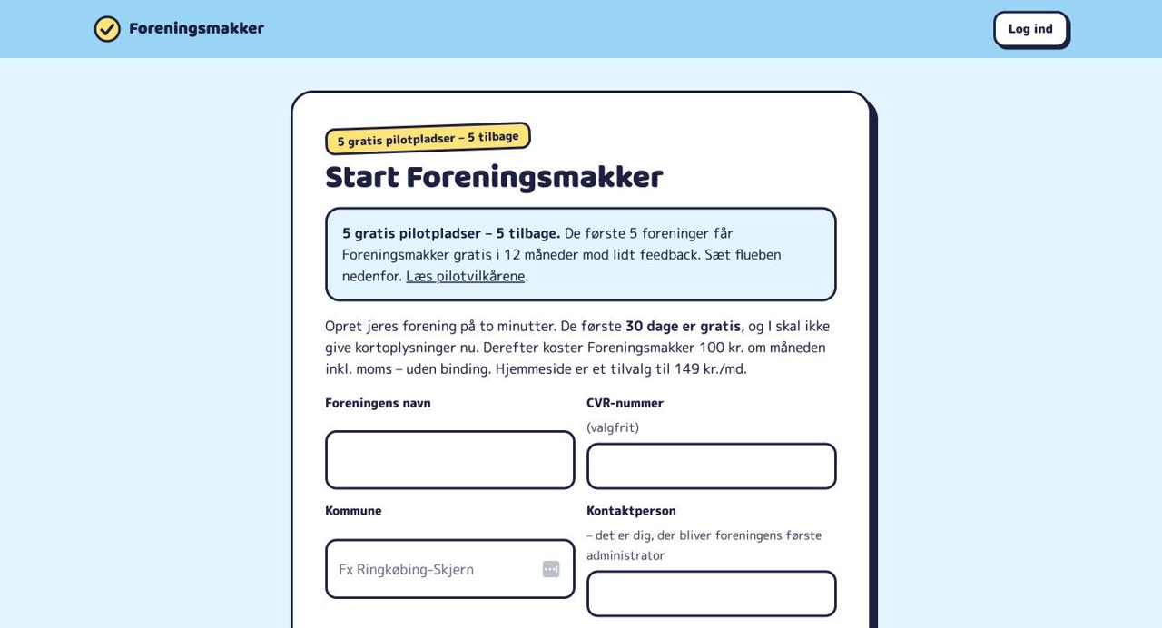 Tilmeldingen med teksten om 30 dage gratis og 100 kr. om måneden inkl. moms